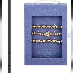 #138 NIB Unwritten Cubic Zirconia Bubble Initial Stretch Bracelet Set, Letter A